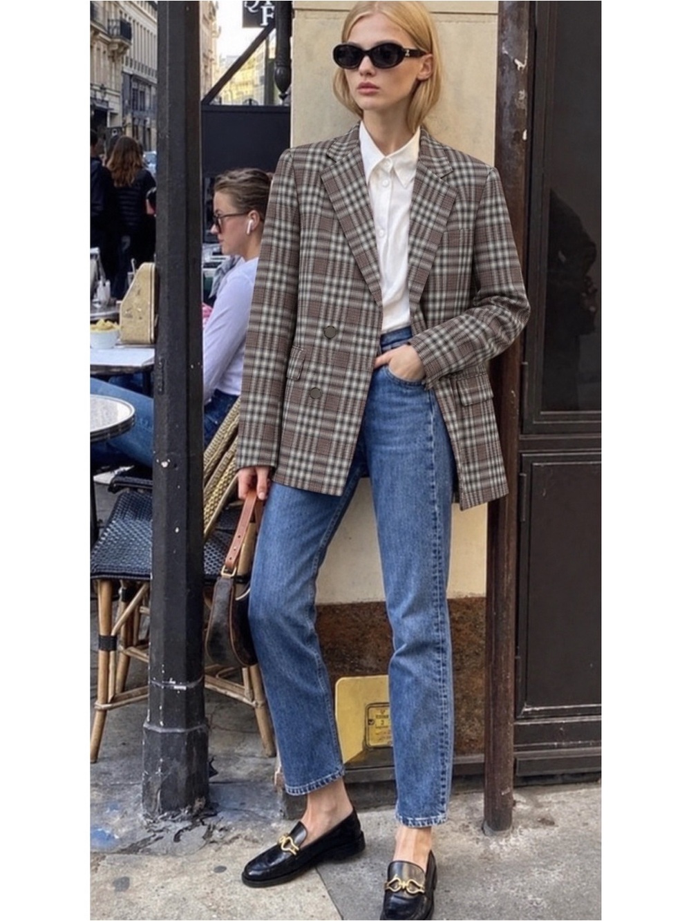 Theory Woman Plaid Wool Double Breasted Oversized Blazer Jacket SIZE00 Luxury